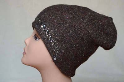 Женская шапка с люрексом пайетками и камнями Италия Vizio 5819 коричневая