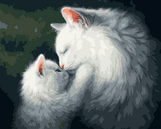 Картина по номерам 40х50 OK 11170 Эксклюзив!!! Белая кошка с котенком