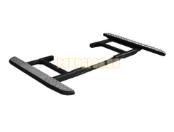 Силовые пороги на УАЗ Хантер 2003- с лифом кузова, крепление к раме, поперечина, накладки из рифлёного алюминия (05.350.13)