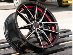 Комплект дисков R16 7,0J ET+40 4*100/4*114,3 Shogun RF-X Черный с полированными лучами и красным ободом (S216)