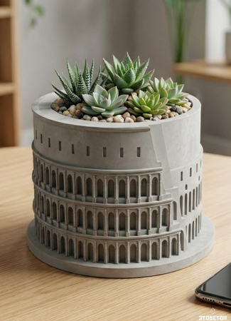 Архитектурное кашпо из бетона. Мини-сооружение для вашего растения.
