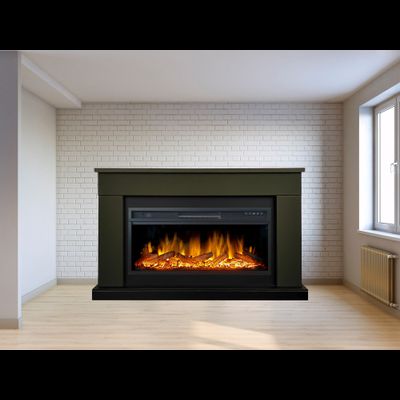 Линейный электрокамин Bergen темная олива с очагом Vision 42 LOG LED