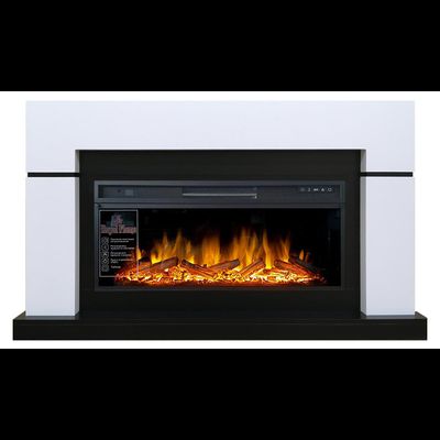 Линейный электрокамин Lindos белый с чёрным с очагом Vision 42 LOG LED