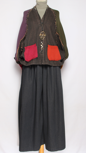 Жакет комбинированный "Джинса трикотаж" рукав зеленый  р.48-54