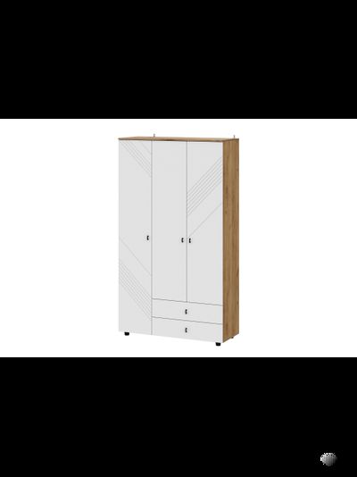 Байкал Шкаф трехстворчатый с ящиками SAFE Дуб Золотой/Белый матовый