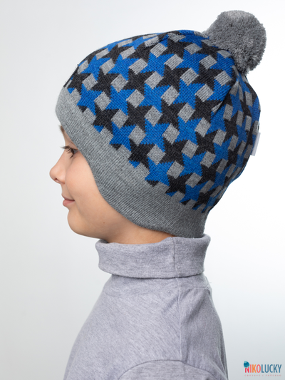 Шапка  21201-07, цвет серый,ярко-синий р. 54-56