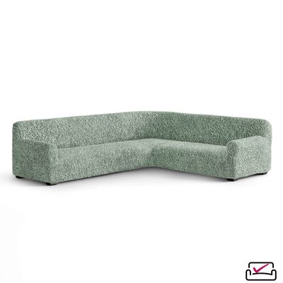 Чехол на классический угловой диван Микрофибра Мятный. Защита мягкой мебели от животных. РОССИЯ