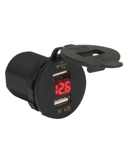 Гнездо питания с USB-разъемами, 4,2 А, вольтметр