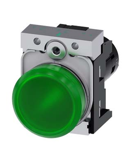 3SU1251-6AB40-1AA0 СВЕТОВОЙ ИНДИКАТОР КОМПАКТНЫЙ, 22MM, КРУГЛ., МЕТАЛЛ, РАССЕИВАТЕЛЬ ЗЕЛЁНЫЙ МАТОВЫЙ, С ДЕРЖАТЕЛЕМ, НОМ. НАПРЯЖЕНИЕ 24В АС/DC