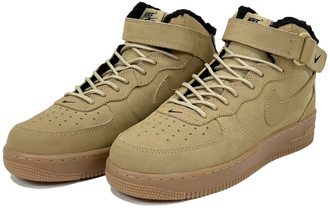 Nike Air Force 1 Mid Flax бежевые с мехом
