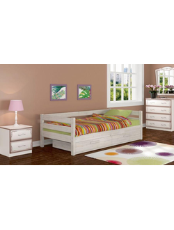 Детская кровать "Глория" дуб белый античный с выдвижными ящиками (Браво мебель)