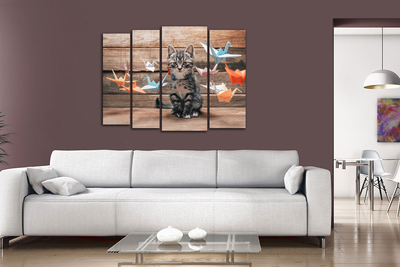 Модульная картина "Грустный котик и оригами"