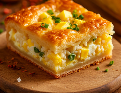 Пирог с рисом, яйцом и зеленым луком