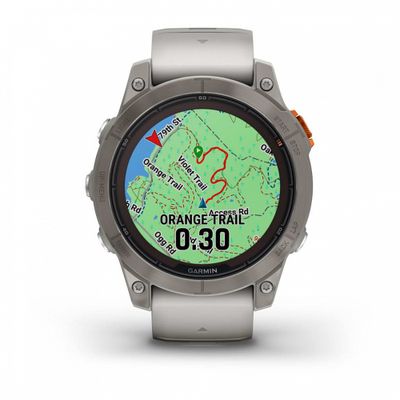 Умные часы Garmin Fenix 7 Pro Sapphire Solar титановый серый с серо-оранжевым ремешком 010-02777-20