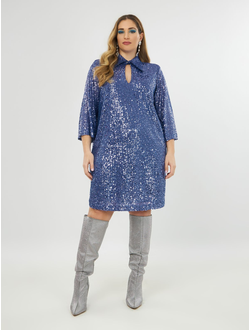 Вечернее платье для полных девушек из голубых паеток