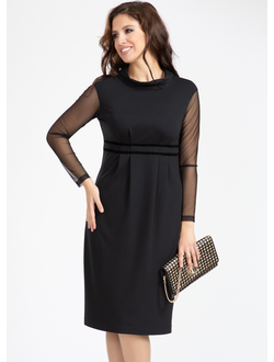 Платье с рукавами из сетки ПЛ 5248 -черный