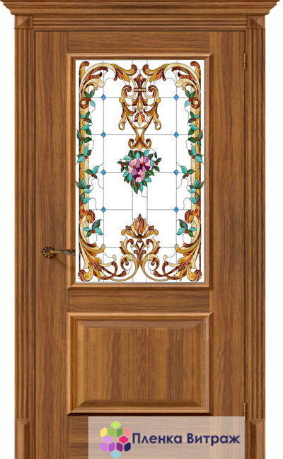 Витражная пленка, витражная пленка самоклеющаяся, пленочный витраж с классическим рисунком в дверь