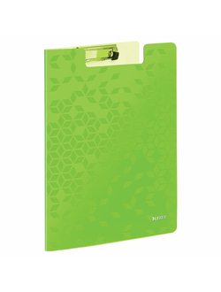 Папка-планшет LEITZ "WOW", с верхним прижимом и крышкой, A4, 330х230 мм, полифом, зеленая, 41990064