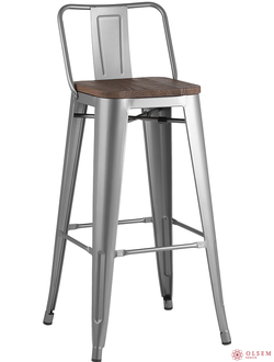 Стул барный TOLIX WOOD со спинкой серебристый матовый
