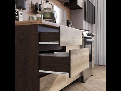 Кухня Энигма 1,6м Дуб каньон/венге столешница "Дуб кера" 38 мм в комплекте (1200/400 мм)