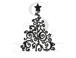 штамп для скрапбукинга Новогодняя елка с завитками и звездой