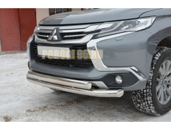Защита переднего бампера двойная d76/75х42 для Mitsubishi Pajero Sport (2016-2021)