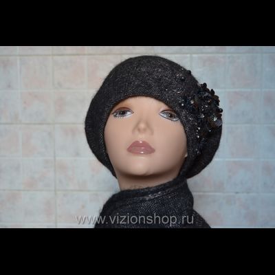 Вязаный комплект для женщин берет и шарф осень - зима 2017 - 2018  Vizio Италия 5800 коричневый ( 28 )