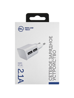 Зарядное устройство сетевое, 2 USB, Red Line NT-2A, белый, УТ000009405