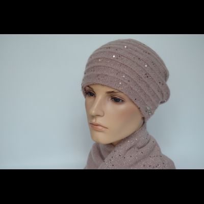 Розовый женский берет полосами с пайетками Vizio Италия 8067 B