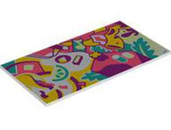 Tile 8 x 16 with Bottom Tubes, Textured Surface with Graffiti Art, Dark Turquoise  LIANN  and Leaves, Guitar, Yellow Saxophone, Musical Notes, Game Controller Pattern, White (90498pb41 / 6435089)
