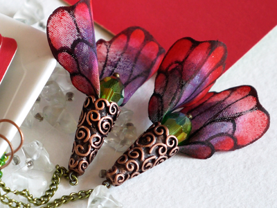 Волшебные серьги "Крылышки Маковой Феи" (шёлк, хрустальные бусины, чешский бисер)