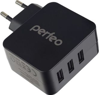 Сетевое зарядное устройство Perfeo CUBE 3, 3xUSB, 4.8А (черный)