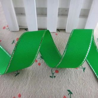 Репсовая лента с люрексом,  цвет зеленый,  ширина 25 мм, цена за 1 м