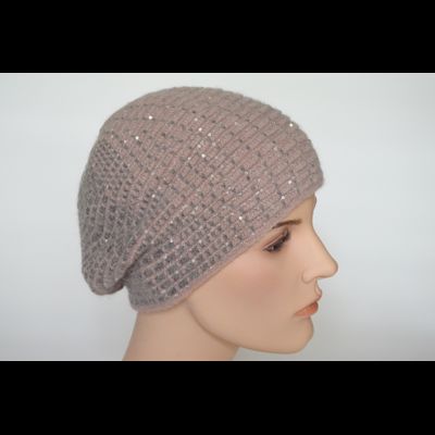 Vizio 6937 берет Италия вязаный розово - серый с пайетками