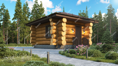 Сруб бани из бревна ручной рубки Кедр, 16 м2