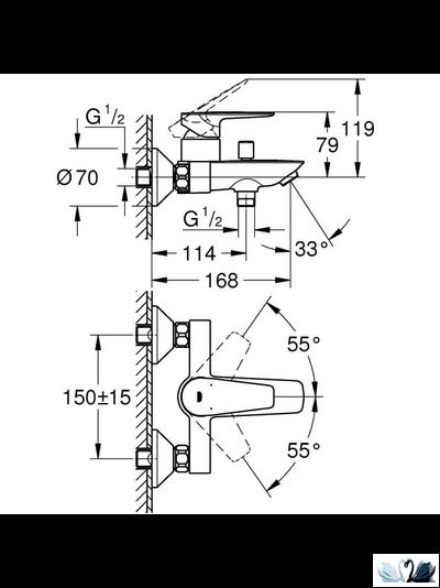 Смеситель для ванны Grohe BauEdge 23604001, без душевого гарнитура