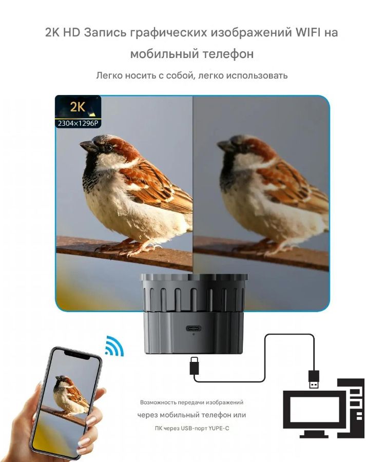Wi-Fi видеокамера для монокуляра, телескопа, бинокля. 2K/1080P HD. c DVR