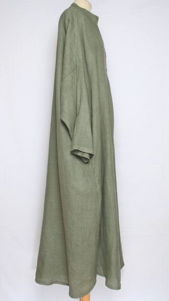 ПЛАТЬЕ БОХО ЛЬНЯНОЕ "СТОЙКА ЗАЩИП ПУГОВИЦЫ"  бежевое, хаки, черное, салатное, яблоко, апельсин, желтое  до р.54