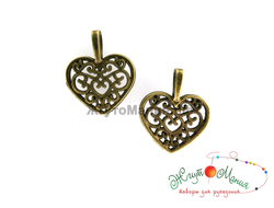 ПОДВЕСКА-КУЛОН В ТИБЕТСКОМ СТИЛЕ "АЖУРНОЕ СЕРДЦЕ" - 18*15мм - АНТИЧНАЯ БРОНЗА