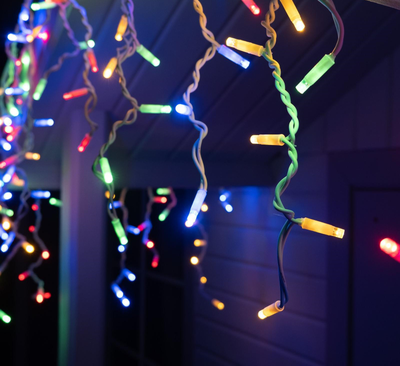 Гирлянда бахрома уличная каучук, белый провод, разноцветный свет, 3.0x0.6/0.5/0.4м., 100led, 220В.