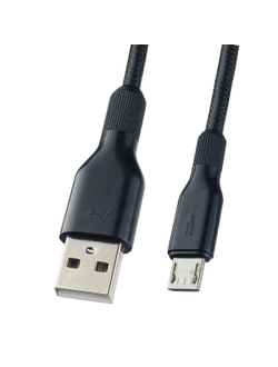 Мультимедийный кабель USB2.0 A вилка - micro USB вилка, силикон, черный, длина 1 м, бокс (U4807)