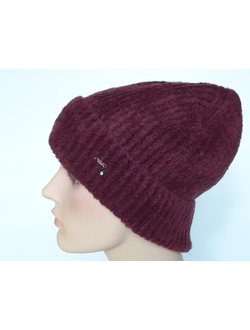 Бордовая женская шапка однослойная с отворотом Vizio Италия 6963 CRYO