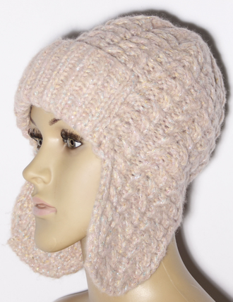 Шапка женская ушанка "Косички" 11591 бежевая, св.серая, чайная роза