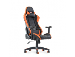 Кресло Barneo K-52 черная кожа оранжевые вставки, газлифт 3кл, реклайнер игровое купить в Ялте