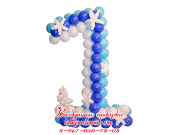 Зимняя цифра 1 со снежинками. Использованные в композиции цвета: белый, синий, голубой