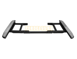 Силовые пороги на УАЗ Хантер 2003- с лифом кузова, крепление к раме, поперечина, накладки из рифлёного алюминия (05.350.13)