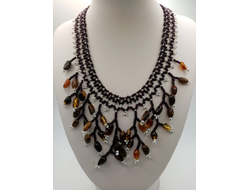 Колье из Чешского бисера и натурального янтаря