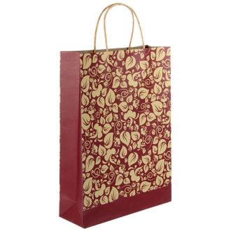 Пакет подарочный крафт Цветы на бордо 25x8.5x34.5см 24552