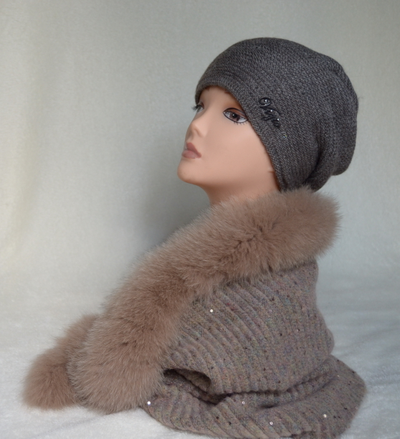 Шарф труба женский Италия Vizio 6128 Taylor Brill KSP V бежевый с мехом