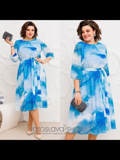 Роскошное платье из шифона в голубом оттенке